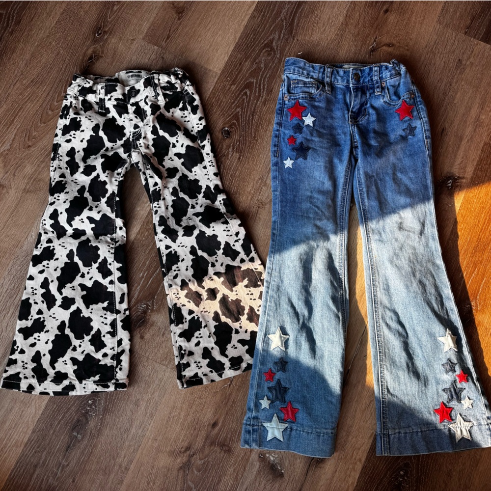 Rock and Roll Denim Girls Jeans - size 5 (cow print) and size 6 (stars)